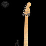 Headstock of Used Squier Stratocaster Black MP TSS7463.