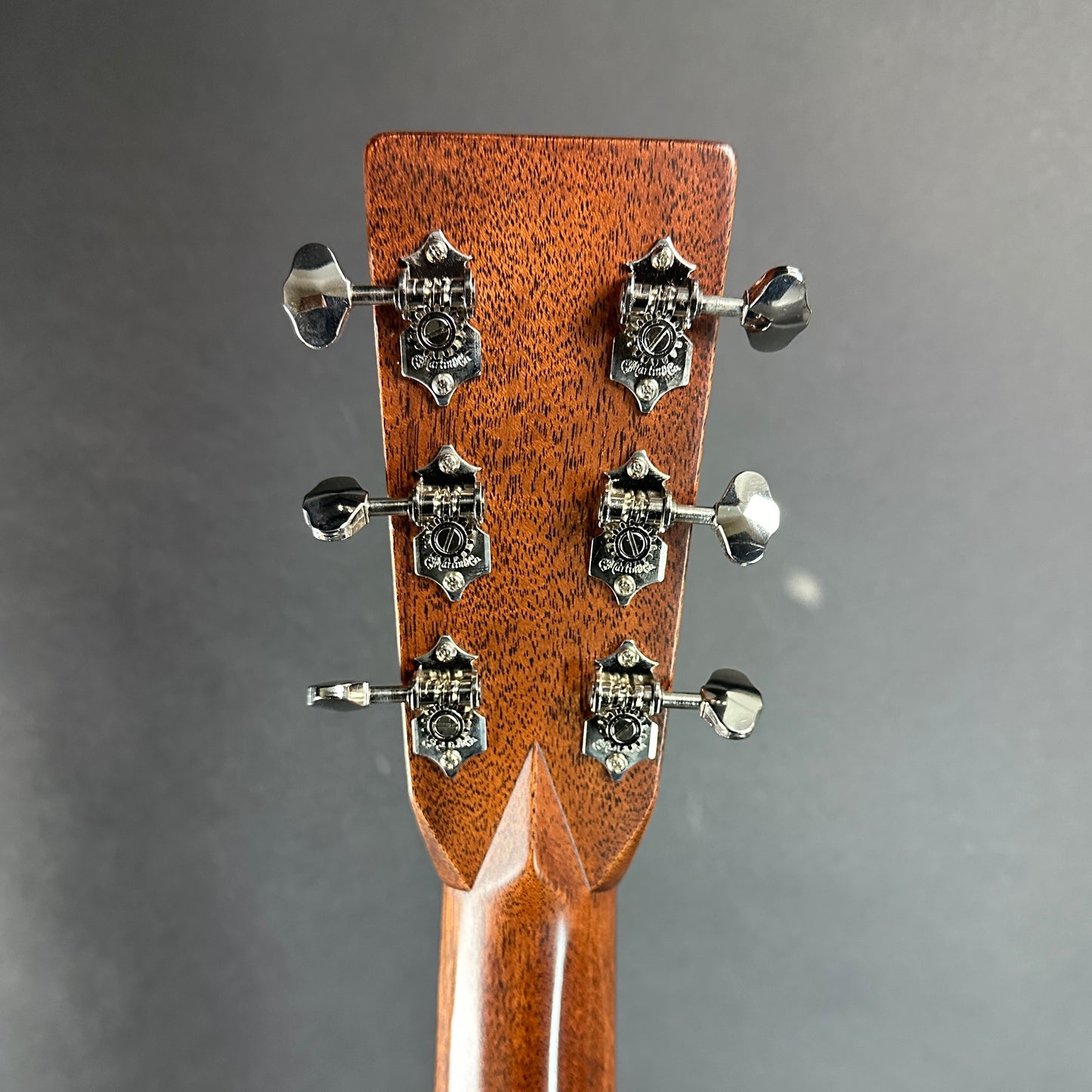 Back of headstock of Used Martin HD-28 Special Natural.
