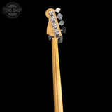Back of headstock of Used Fender Player Precision Bass Daytona Blue.