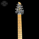 Headstock of Used Peavey Wolfgang Special Trans Blue w/Non-original trem bar.