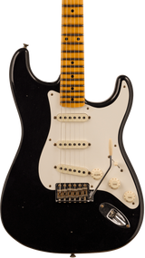 Front of Fender 1956 Stratocaster Journeyman Relic Maple Neck Aged Black.