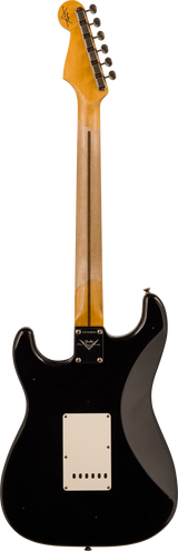 Back of Fender 1956 Stratocaster Journeyman Relic Maple Neck Aged Black.