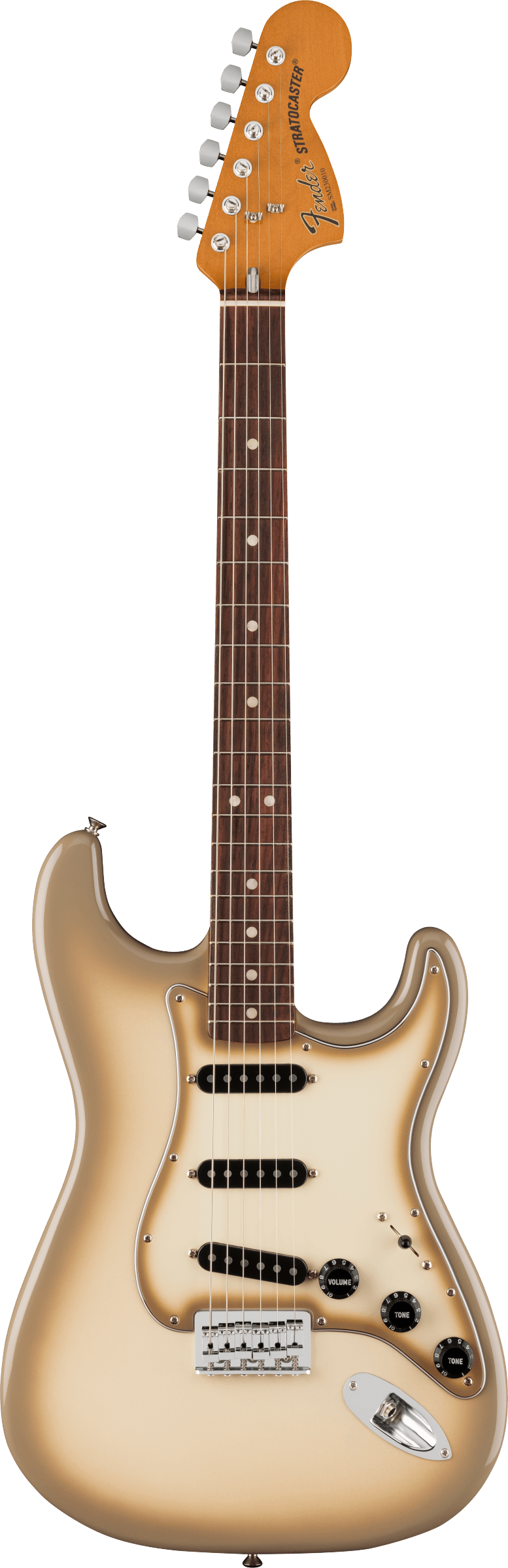 Full frontal of Fender 70th Anniversary Antigua Stratocaster Rosewood Fingerboard Antigua.