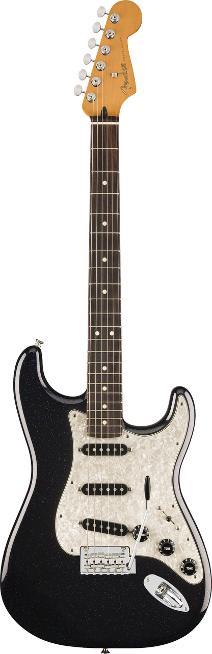 Full frontal of Fender 70th Anniversary Player Stratocaster RW Nebula Noir.