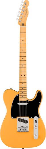 Full frontal of Fender 75th Anniversary Player II Baritone Telecaster Maple Butterscotch Blonde.