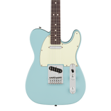 Front of Fender 75th Anniversary Player II Telecaster Rosewood Daphne Blue.