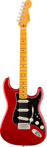 Full frontal of Fender American Pro Classic Silent Stratocaster Maple Candy Apple Red.