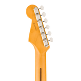 Back of headstock of Fender American Pro Classic Silent Stratocaster Maple Olympic White.