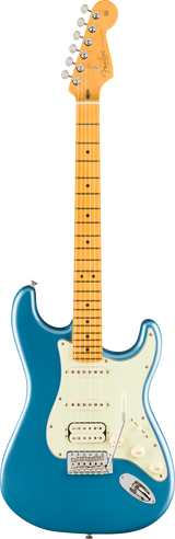 Full frontal of Fender American Professional Classic Stratocaster HSS Maple Faded Lake Placid Blue.