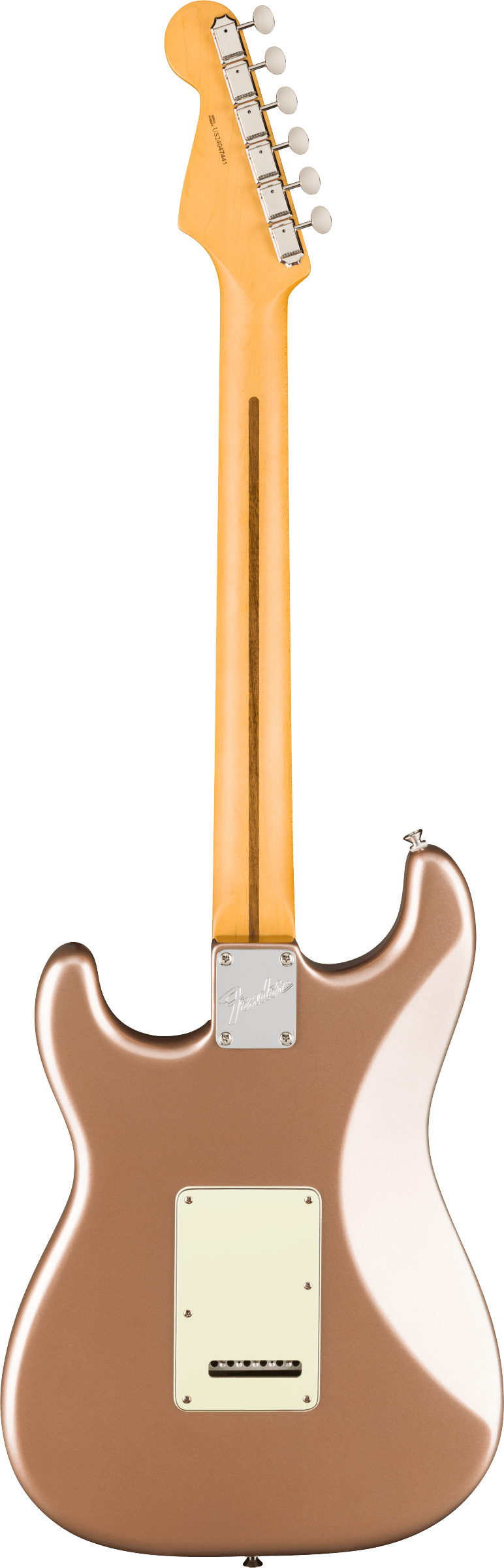 Back of Fender American Professional Classic Stratocaster Maple Faded Firemist Gold.