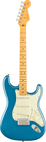 Full frontal of Fender American Professional Classic Stratocaster Maple Faded Lake Placid Blue.