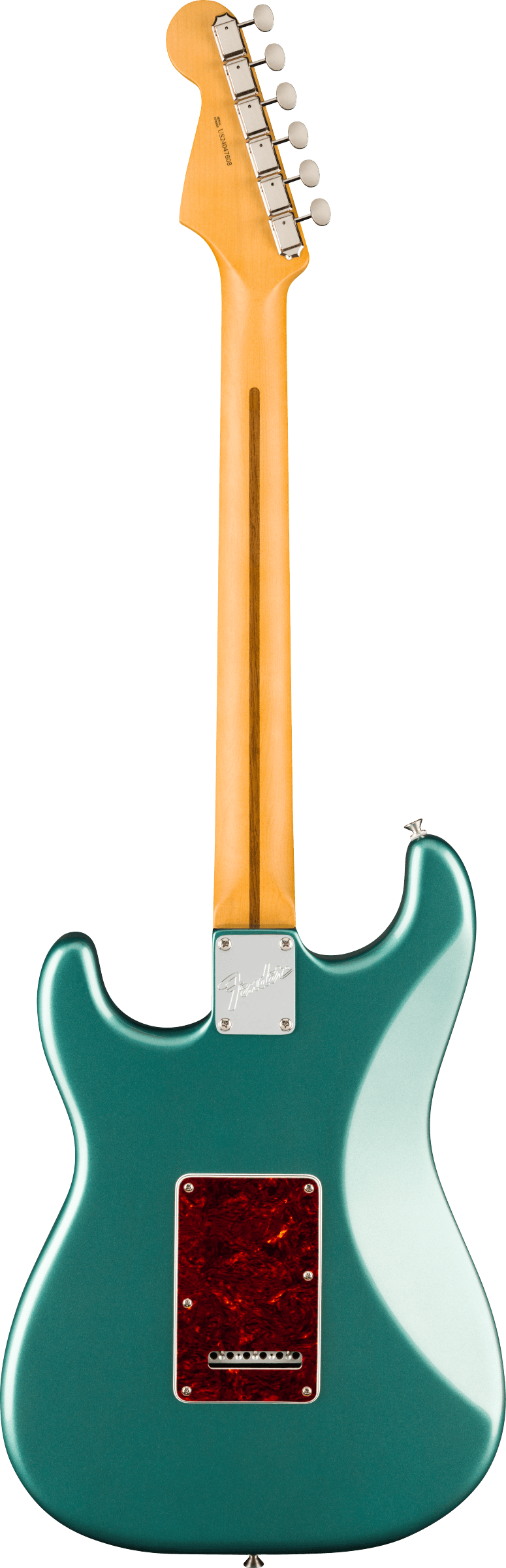 Back of Fender American Professional Classic Stratocaster Rosewood Faded Sherwood Green Metallic.