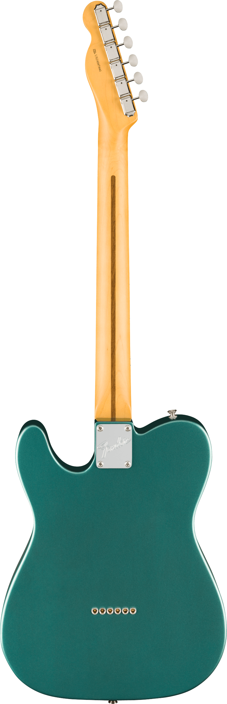 Back of Fender American Professional Classic Telecaster Maple Faded Sherwood Green Metallic.