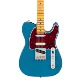 Front of Fender American Professional Classic Telecaster SSS Maple Faded Lake Placid Blue.