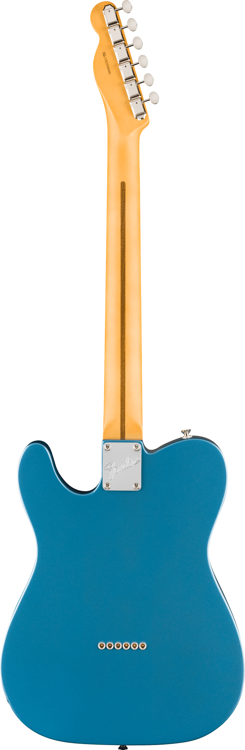 Back of Fender American Professional Classic Telecaster SSS Maple Faded Lake Placid Blue.