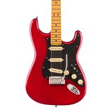 Front of Fender American Ultra II Stratocaster Sinister Red Maple.