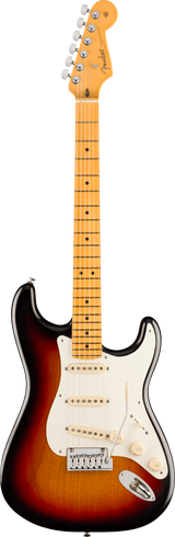 Full frontal of Fender American Ultra Luxe '50s Stratocaster Maple 3-Color Sunburst.