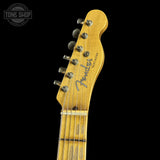 Headstock of Fender Custom Shop 1950s Thinline Telecaster Journeyman Relic Aged Fiesta Red R143267.