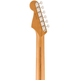 Back of headstock of Fender Limited Edition American Professional Classic Stratocaster Roasted Maple Daphne Blue.