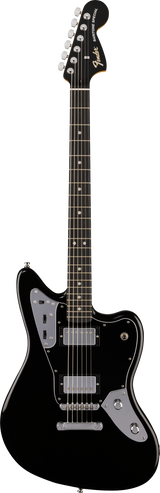 Full frontal of Fender Limited Edition Player Fusion Jaguar Baritone Ebony Black.