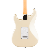 Back of body of Fender Limited Edition Player Fusion Stratocaster HSS Ebony Olympic Pearl.