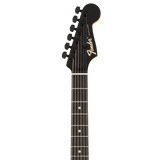 Headstock of Fender Limited Edition Player Fusion Stratocaster HSS Ebony Olympic Pearl.