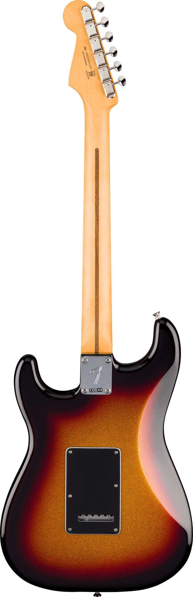 Back of Fender Limited Edition Player II Stratocaster RW Sparkle 3-Color Sunburst.