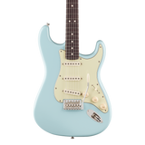 Front of Fender Limited Edition Pro Classic Silent Stratocaster Rosewood Daphne Blue.