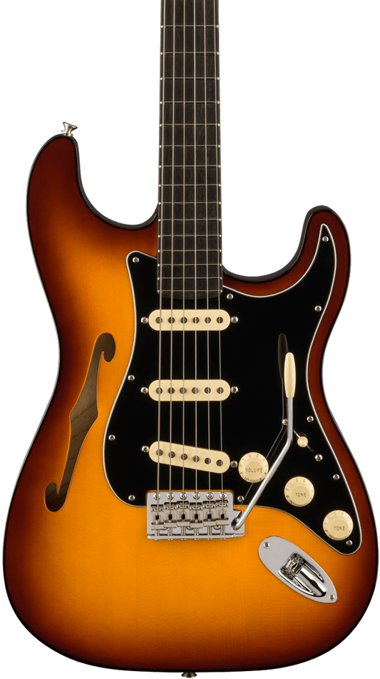 Front of Fender Limited Edition Suona Stratocaster Thinline Ebony Fingerboard Violin Burst.