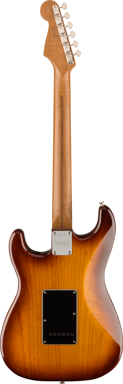 Back of Fender Limited Edition Suona Stratocaster Thinline Ebony Fingerboard Violin Burst.