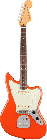 Full frontal of Fender Player II Jaguar Rosewood Rallye Orange.