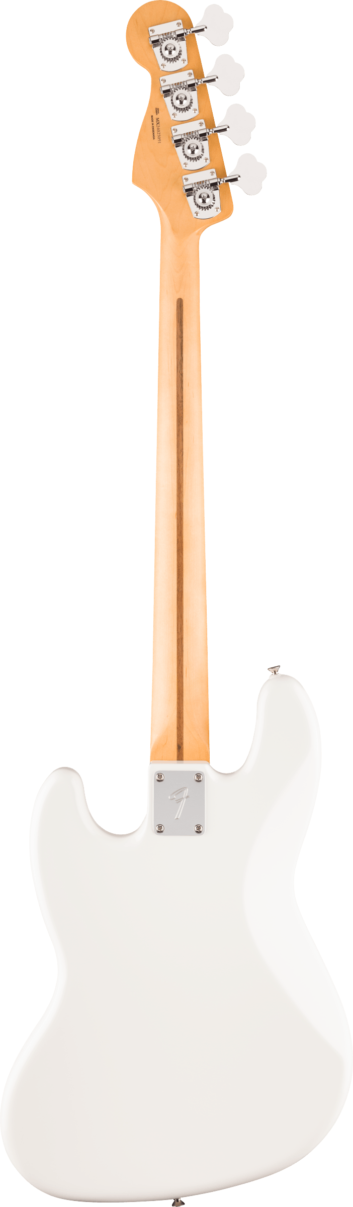 Back of Fender Player II Jazz Bass Maple Fingerboard Polar White.