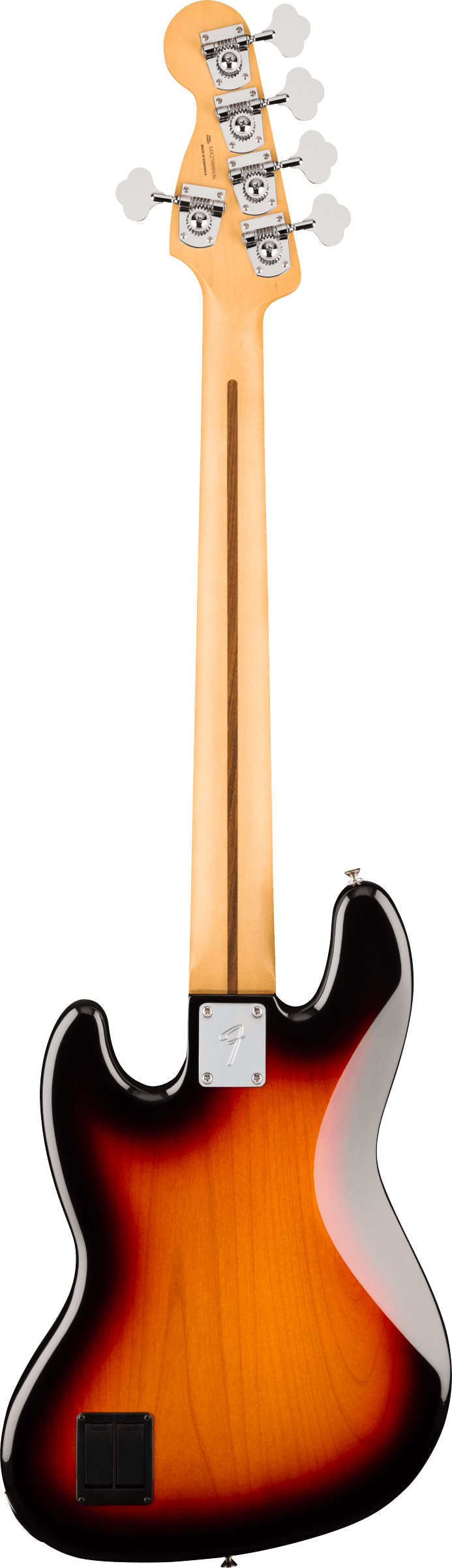 Back of Fender Player II Modified Active Jazz Bass V RW 3 Tone Sunburst.