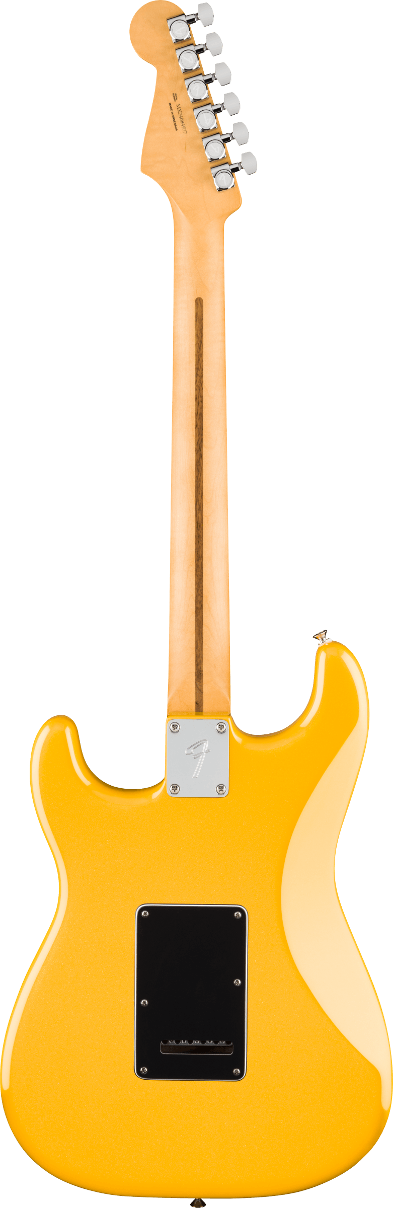 Back of Fender Player II Modified Stratocaster MP Sunshine Yellow.