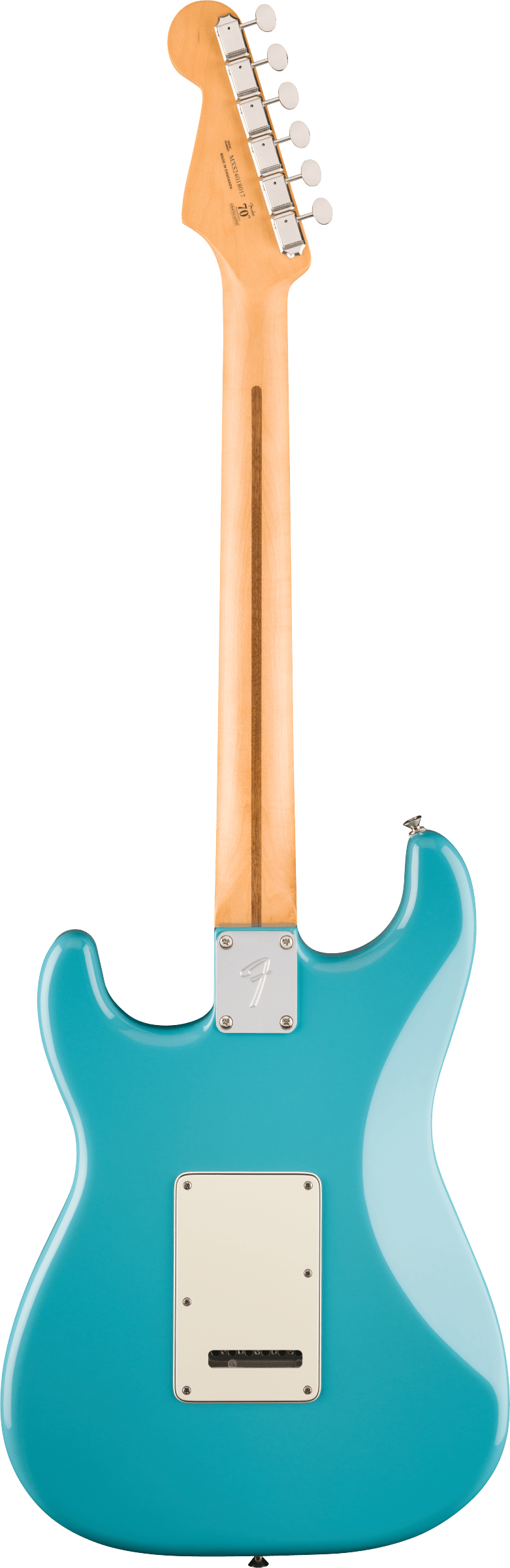 Back of Fender Player II Stratocaster HSS Maple Fingerboard Aquatone Blue.