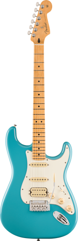 Full frontal of Fender Player II Stratocaster HSS Maple Fingerboard Aquatone Blue.