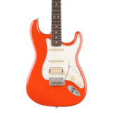 Front of Fender Player II Stratocaster HSS Rosewood Rallye Orange.
