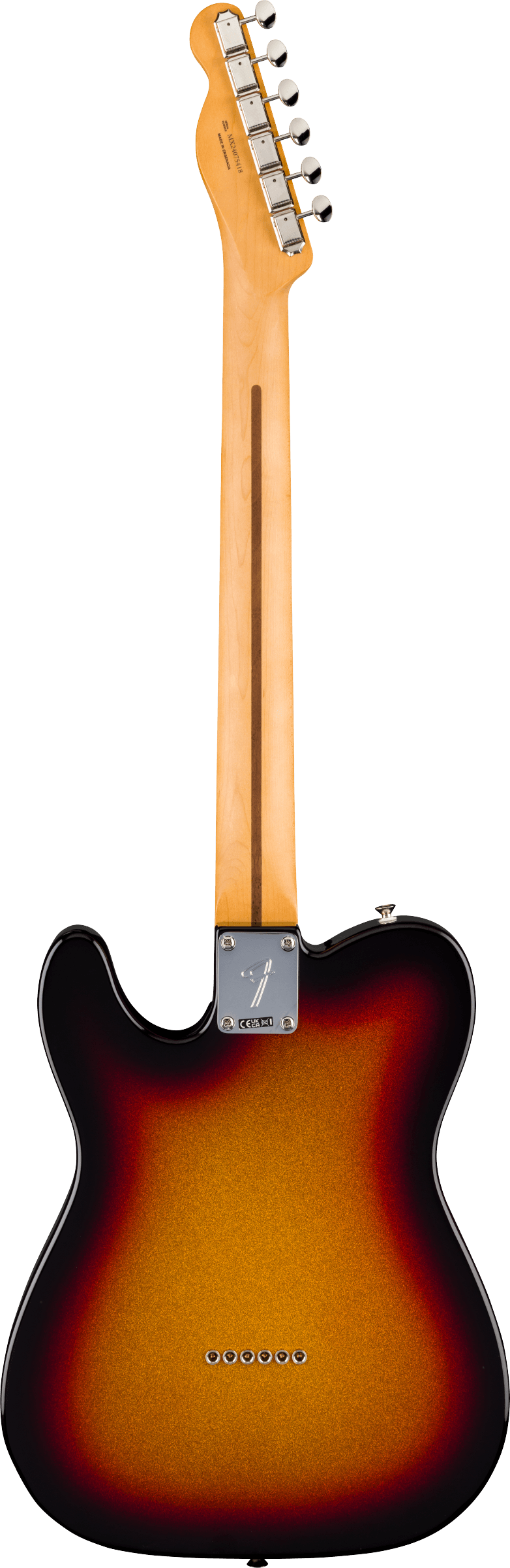 Back of Fender Player II Telecaster RW Sparkle 3-Color Sunburst.