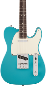 Front of Fender Player II Telecaster Rosewood Fingerboard Aquatone Blue.