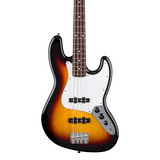 Front of Fender Standard Jazz Bass Laurel White Pickguard 3-Color Sunburst.