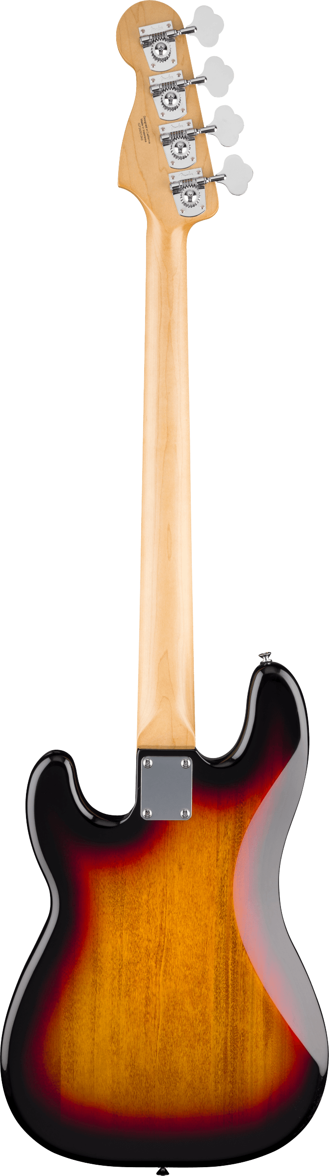 Back of Fender Standard Precision Bass Laurel Black Pickguard 3-Color Sunburst.