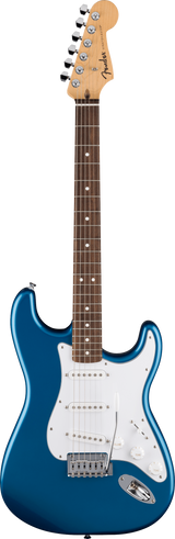 Full frontal of Fender Standard Stratocaster Laurel White Pickguard Aqua Marine Metallic.