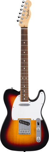 Full frontal of Fender Standard Telecaster Laurel White Pickguard 3-Color Sunburst.
