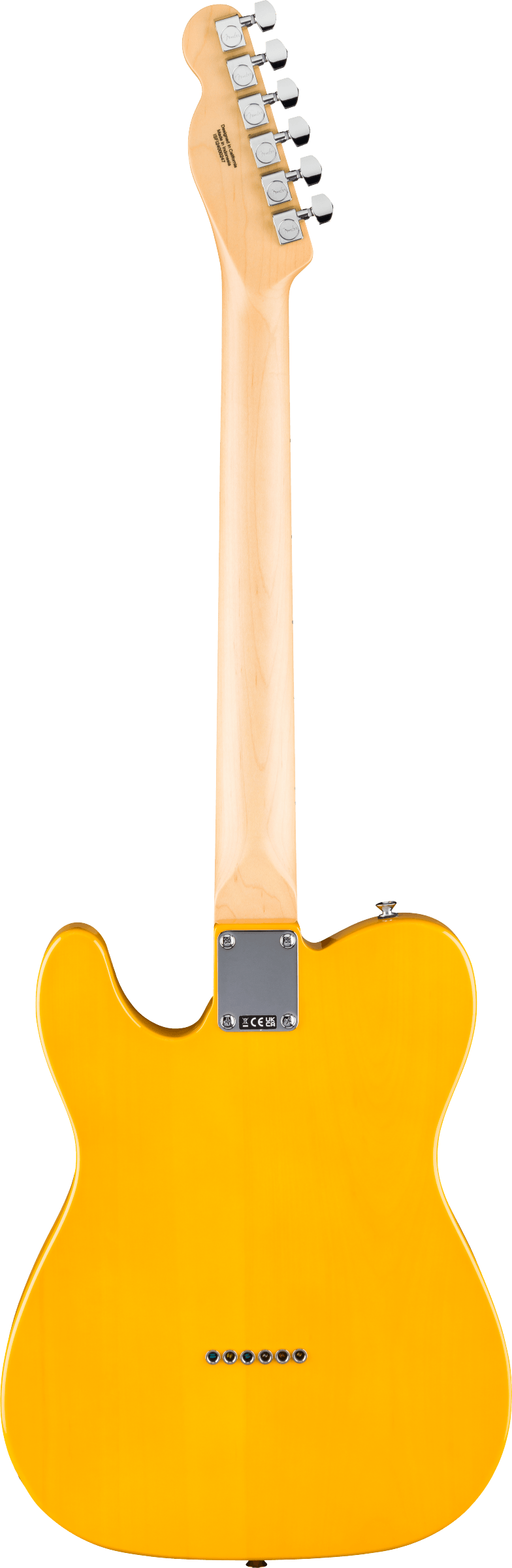 Back of Fender Standard Telecaster MP Black Pickguard Butterscotch Blonde.