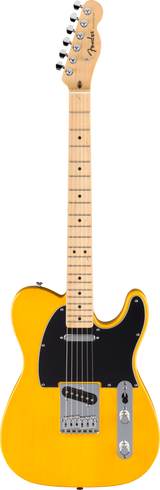 Full frontal of Fender Standard Telecaster MP Black Pickguard Butterscotch Blonde.