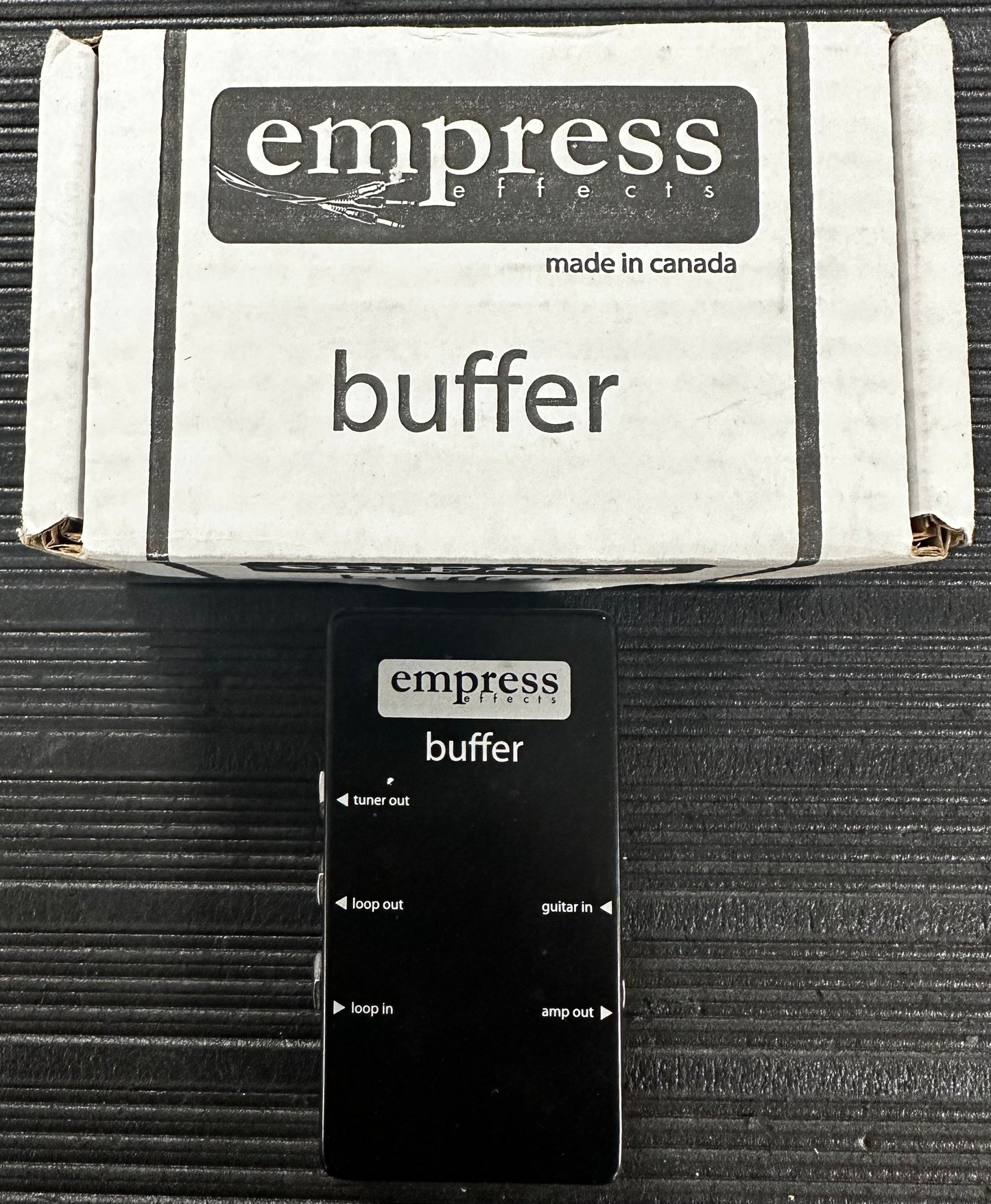 Top view with box of Used Empress Buffer Pedal w/Box