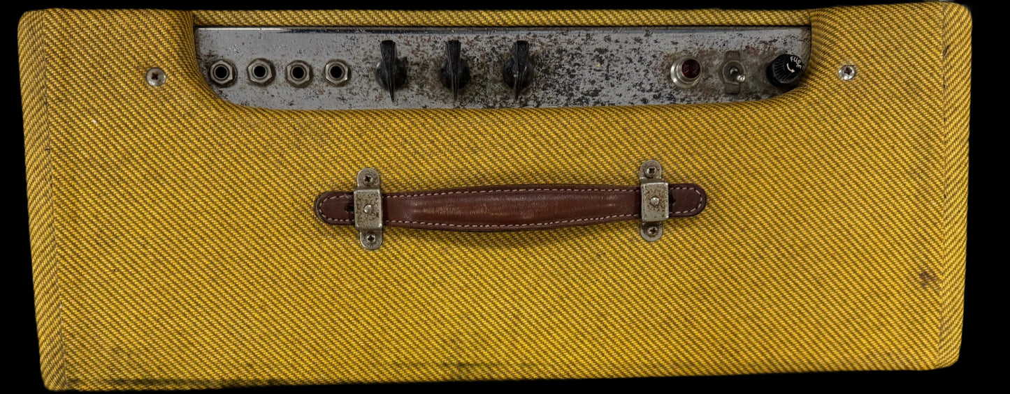 Control Panel of Vintage 1953 Fender Super Guitar Amplifier 2x10 Combo Re-capped, Replaced Speakers, Retweed TSS5979
