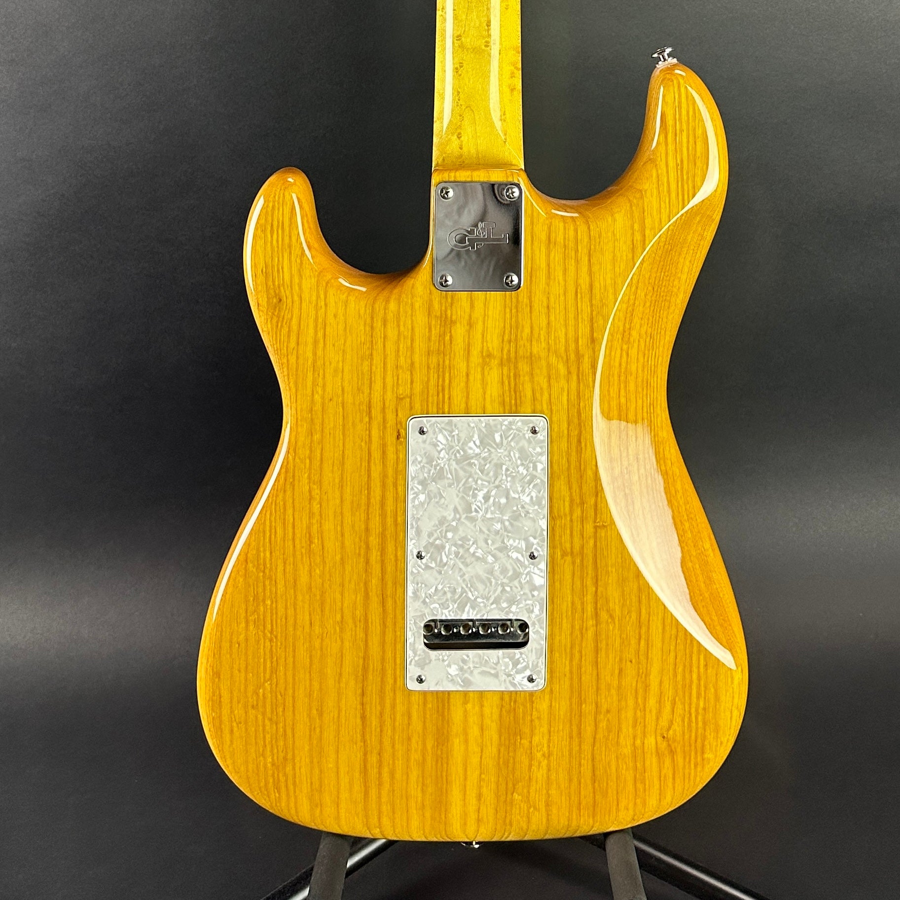 Back of Used G&L Comanche Flamed Maple Top Birds Eye Neck.