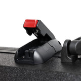 Opened latches for Gator Patent Pending TSA Molded Plastic Case for Headless guitars by Ibanez, Strandberg, Aristides, Kiesel.