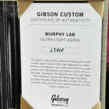 Certificate of authenticity for Gibson Custom Dealer Select 1956 Les Paul Chambered Double Gold Bigsby Ultra Light Aged 65400.
